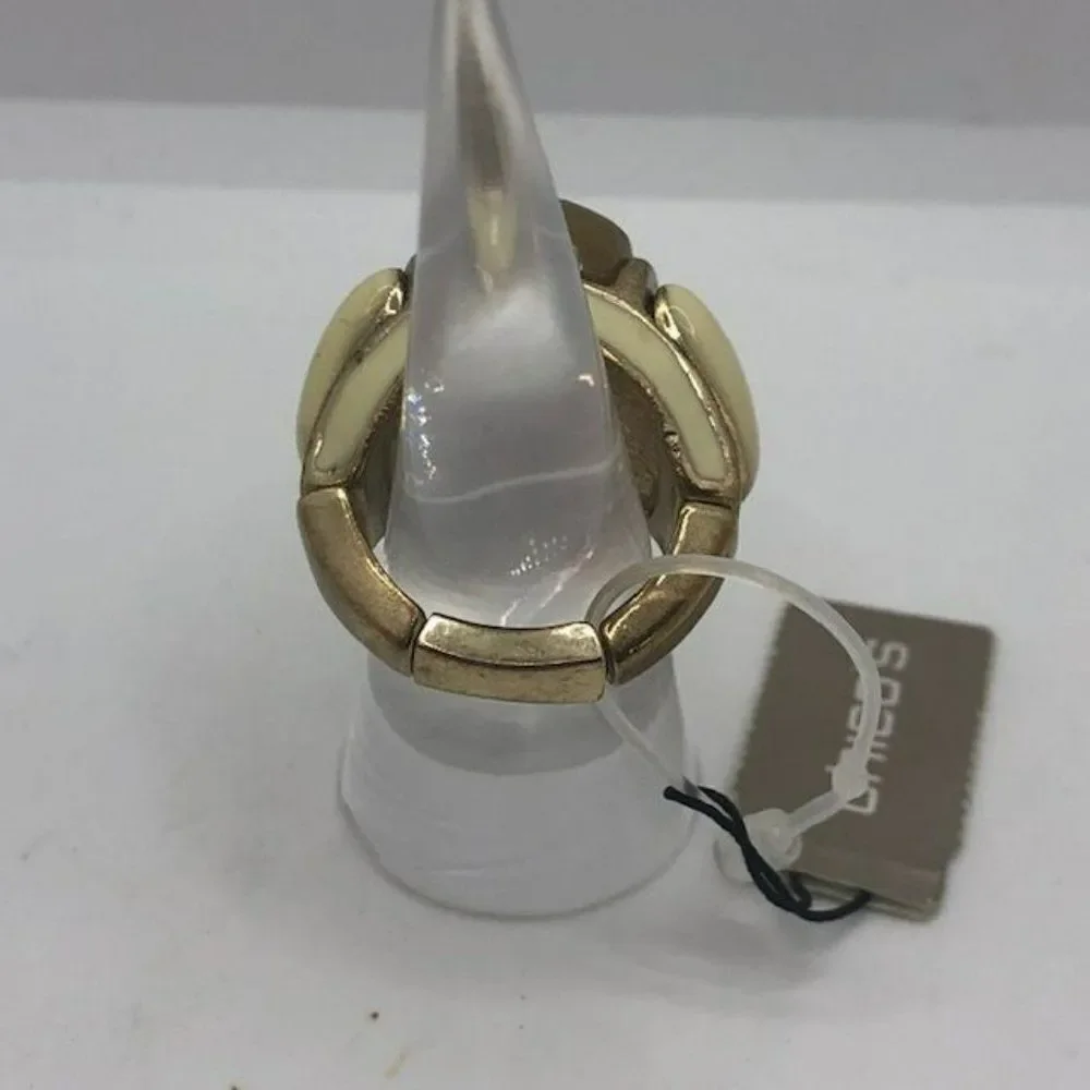 Chico's NWT Multi Cream Beige Gold Tone Stretchy Band Ring - 7